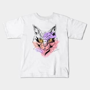 Magic Cat in black sketch graphics and watercolor Kids T-Shirt